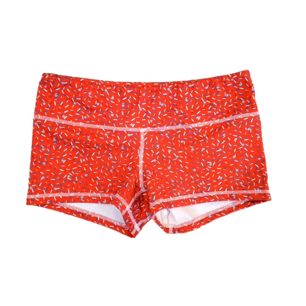 Fleo Women's Red Patriotic Sprinkles Crossfit Workout Shorts Size Medium